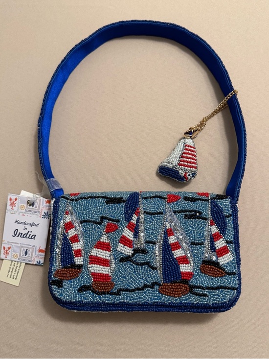 Handcrafted in India Handbags - New Release India Beaded Bag Sailboats with Sailboat Bag Charm